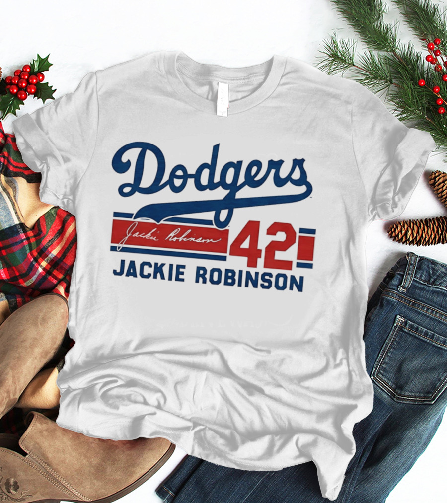 Dodgers Jackie Robinson 42 Stripes T-Shirt
