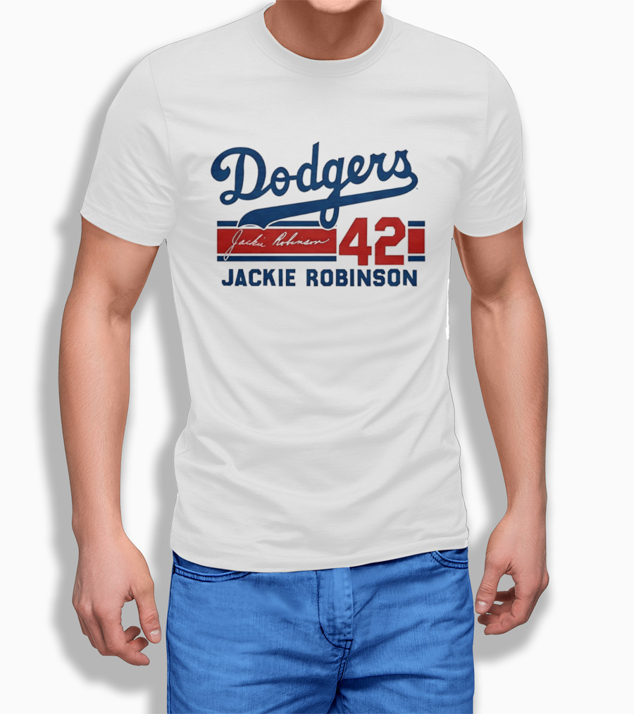 Dodgers Jackie Robinson 42 Stripes T-Shirt