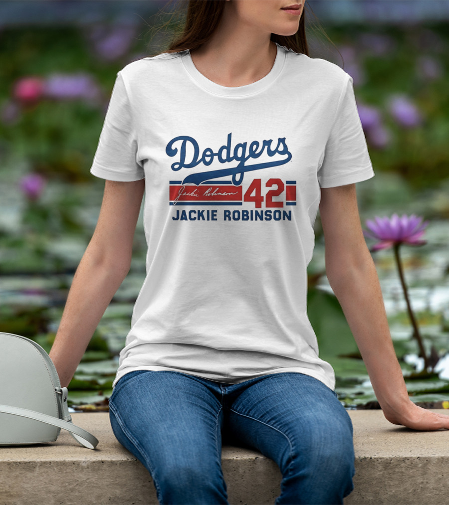 Dodgers Jackie Robinson 42 Stripes T-Shirt