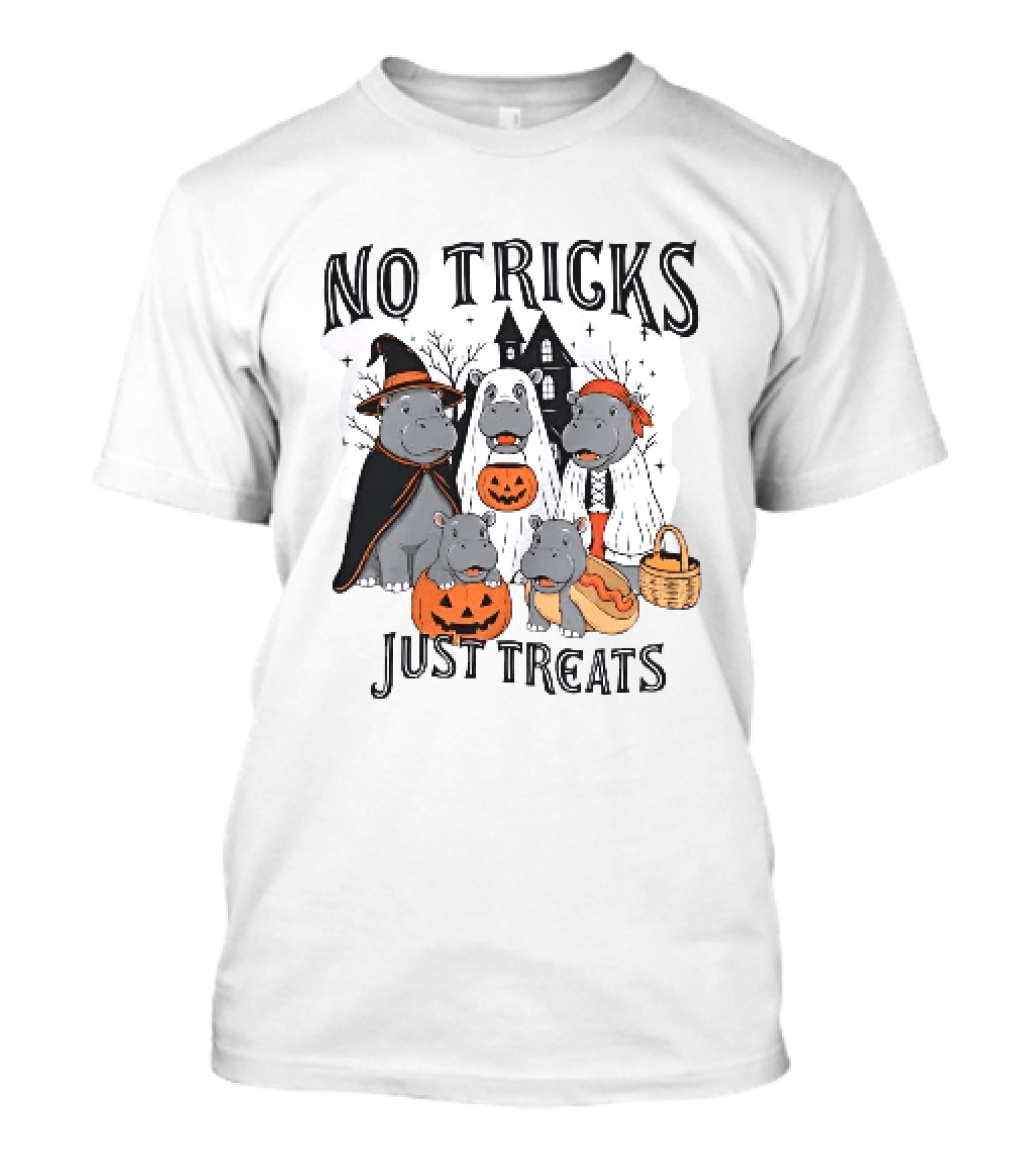 No Tricks Just Treats Hippos With Pumpkins Halloween Costumes T-Shirt