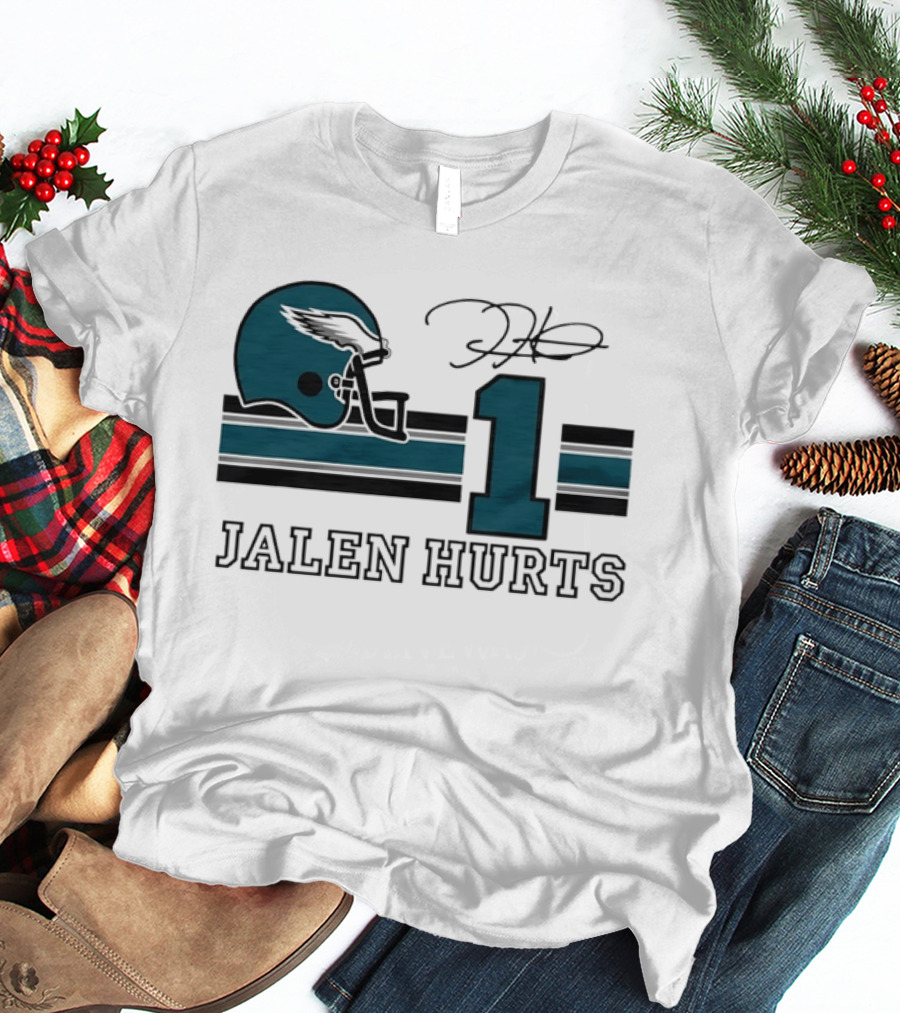 Philadelphia Eagles Jalen Hurts Helmet Number 1 Signature T-Shirt