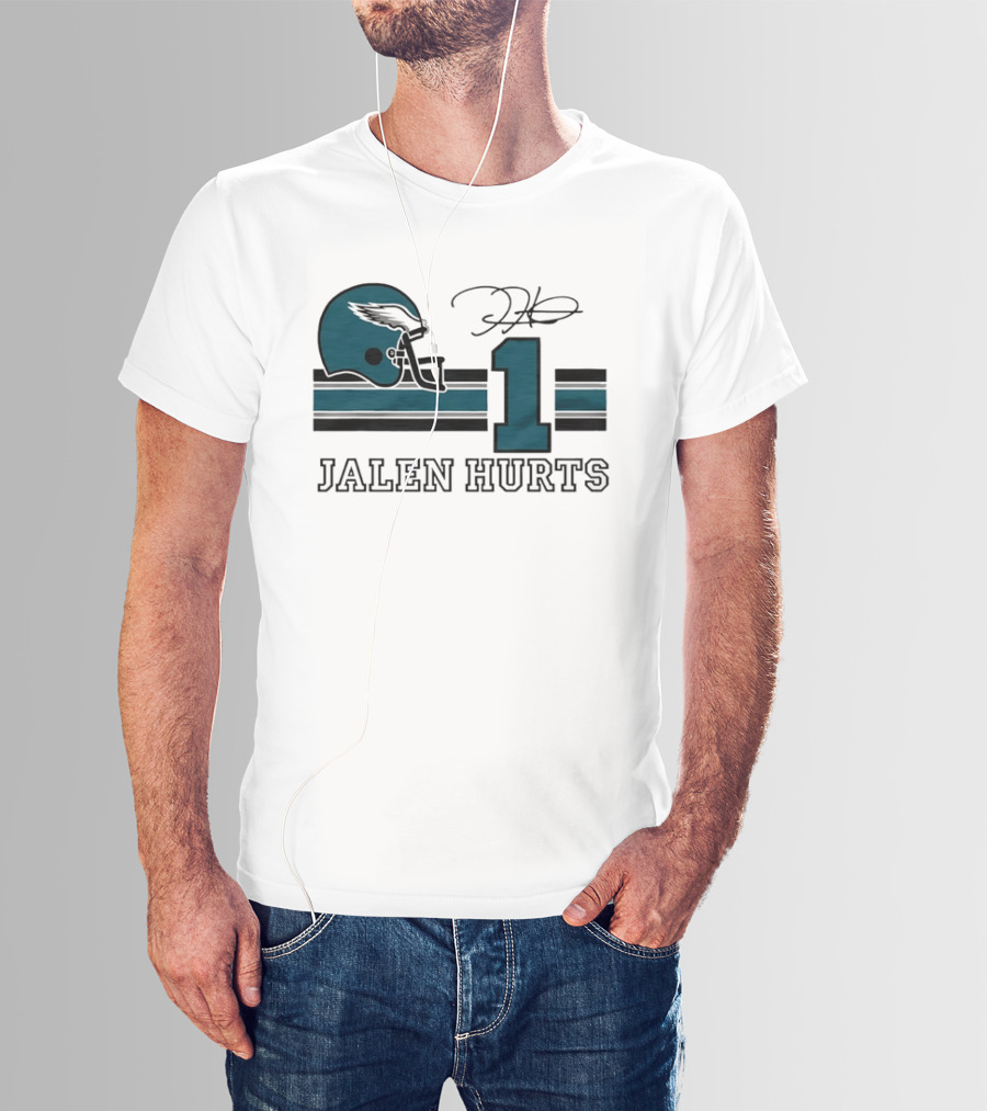 Philadelphia Eagles Jalen Hurts Helmet Number 1 Signature T-Shirt