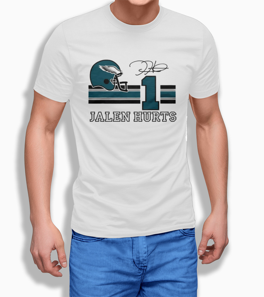Philadelphia Eagles Jalen Hurts Helmet Number 1 Signature T-Shirt
