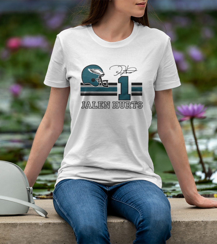 Philadelphia Eagles Jalen Hurts Helmet Number 1 Signature T-Shirt