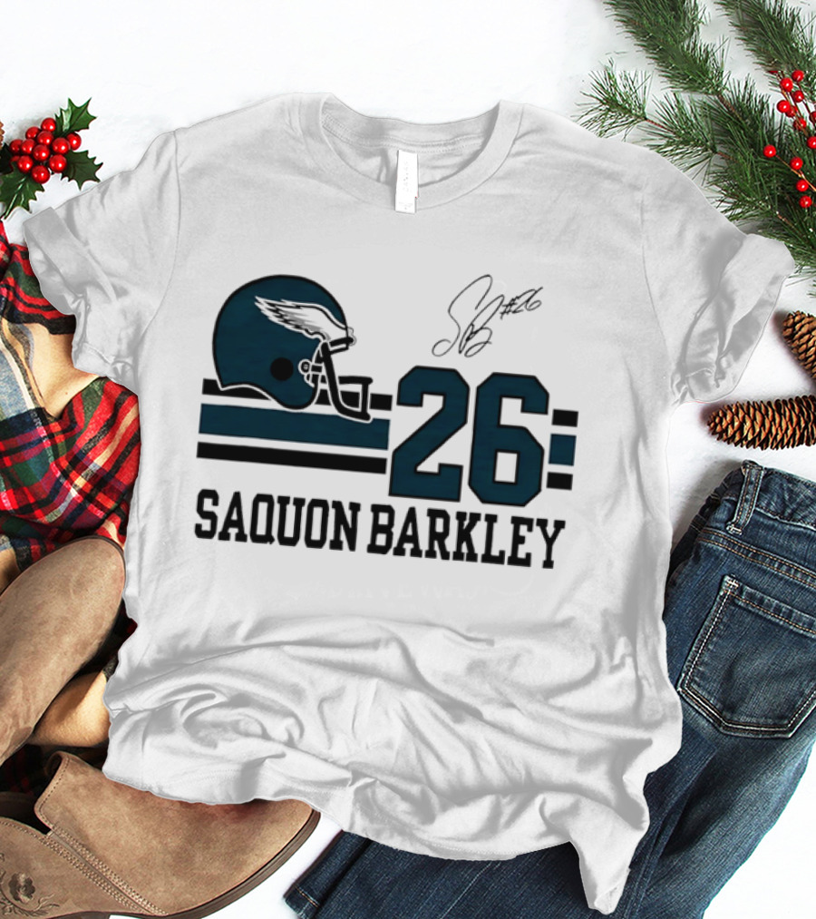Philadelphia Eagles Saquon Barkley Helmet 26 Signature T-Shirt