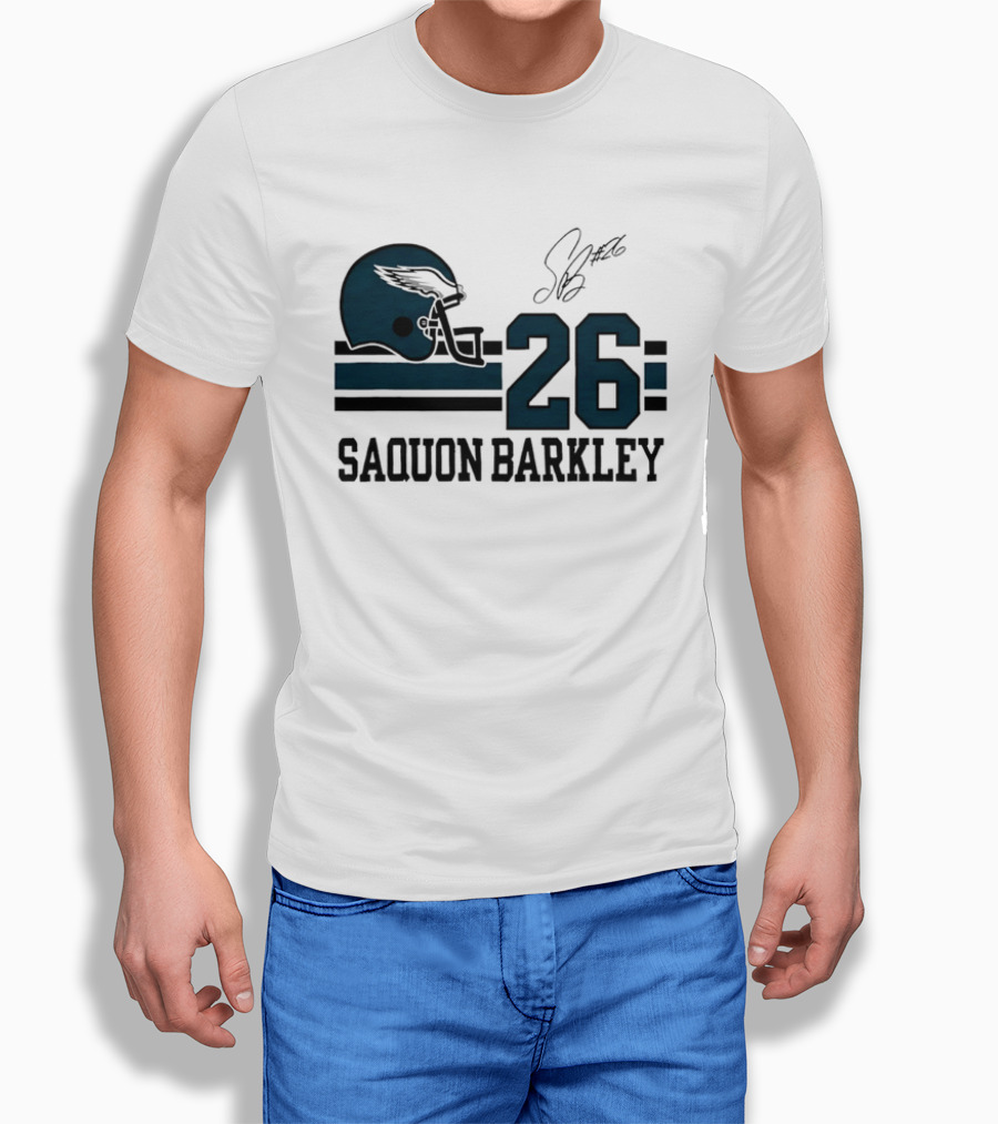 Philadelphia Eagles Saquon Barkley Helmet 26 Signature T-Shirt