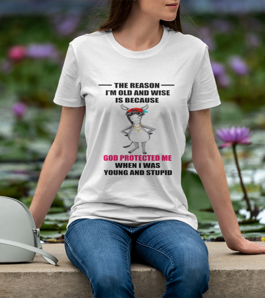 The Reason I'm Old And Wise God Protected Me When I Was Young And Stupid Cool Cow With Cap And Chains T-Shirt