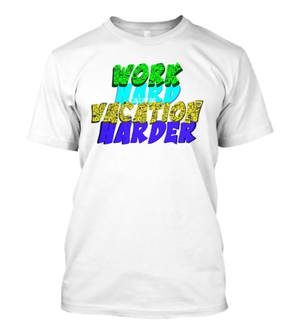 Work Hard Vacation Harder Emoji Patterned Colorful T-Shirt