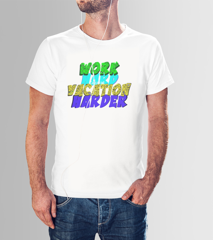 Work Hard Vacation Harder Emoji Patterned Colorful T-Shirt