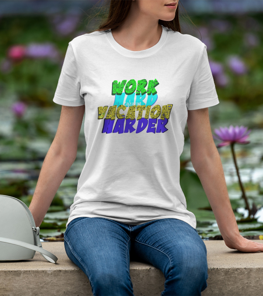 Work Hard Vacation Harder Emoji Patterned Colorful T-Shirt