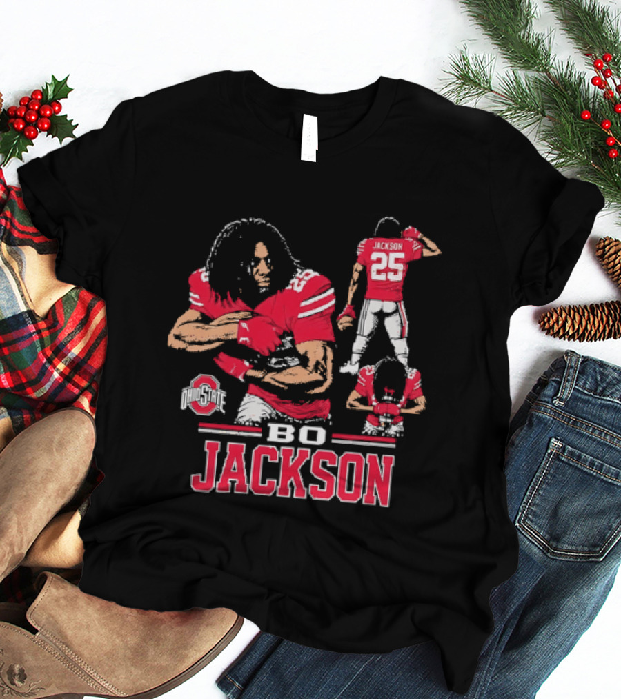 Bo Jackson Ohio State Buckeyes Number 25 Collage Red Jersey T-Shirt