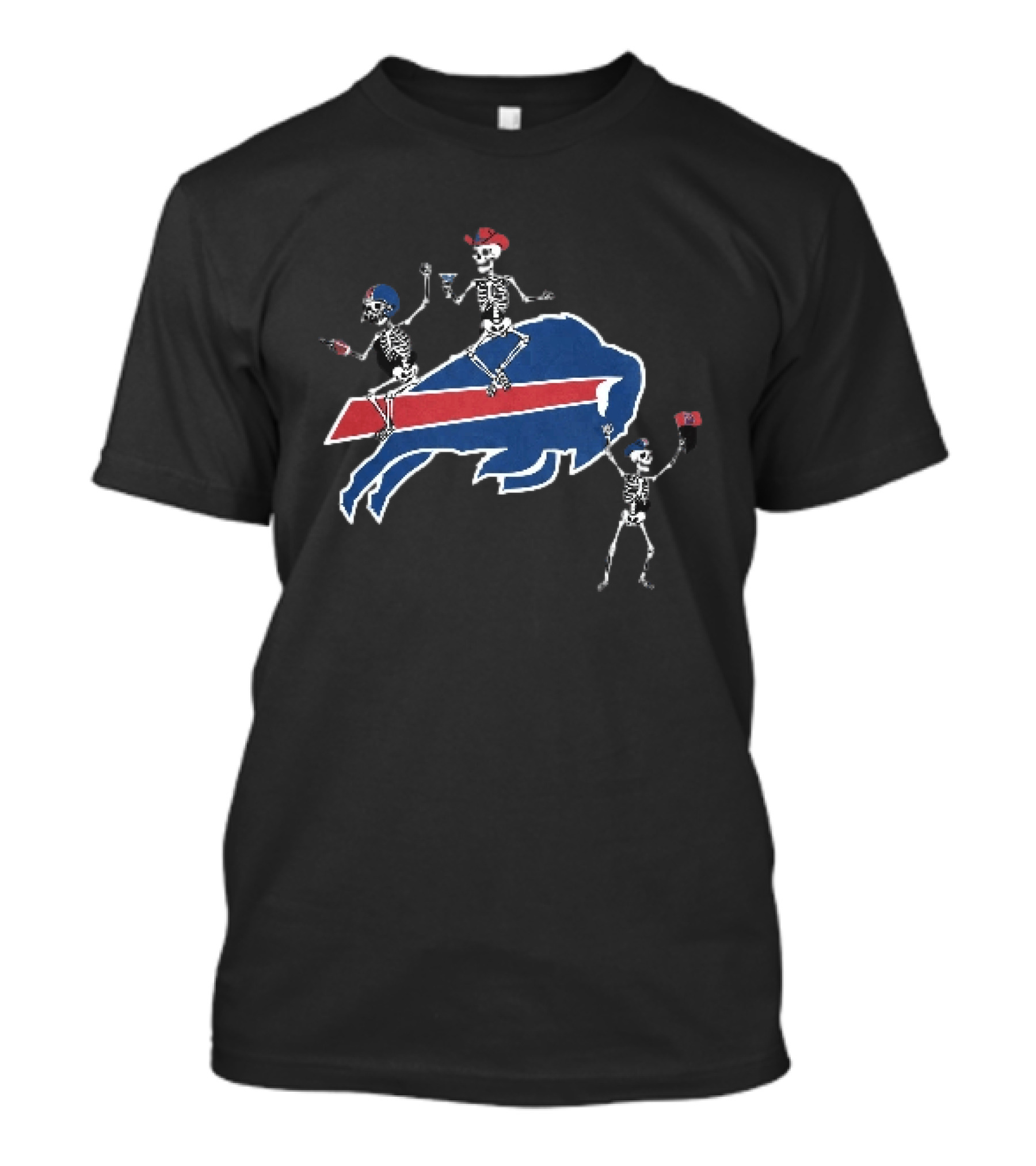Buffalo Bills Skeletons Riding Logo With Cowboy Hats And Footballs T-Shirt