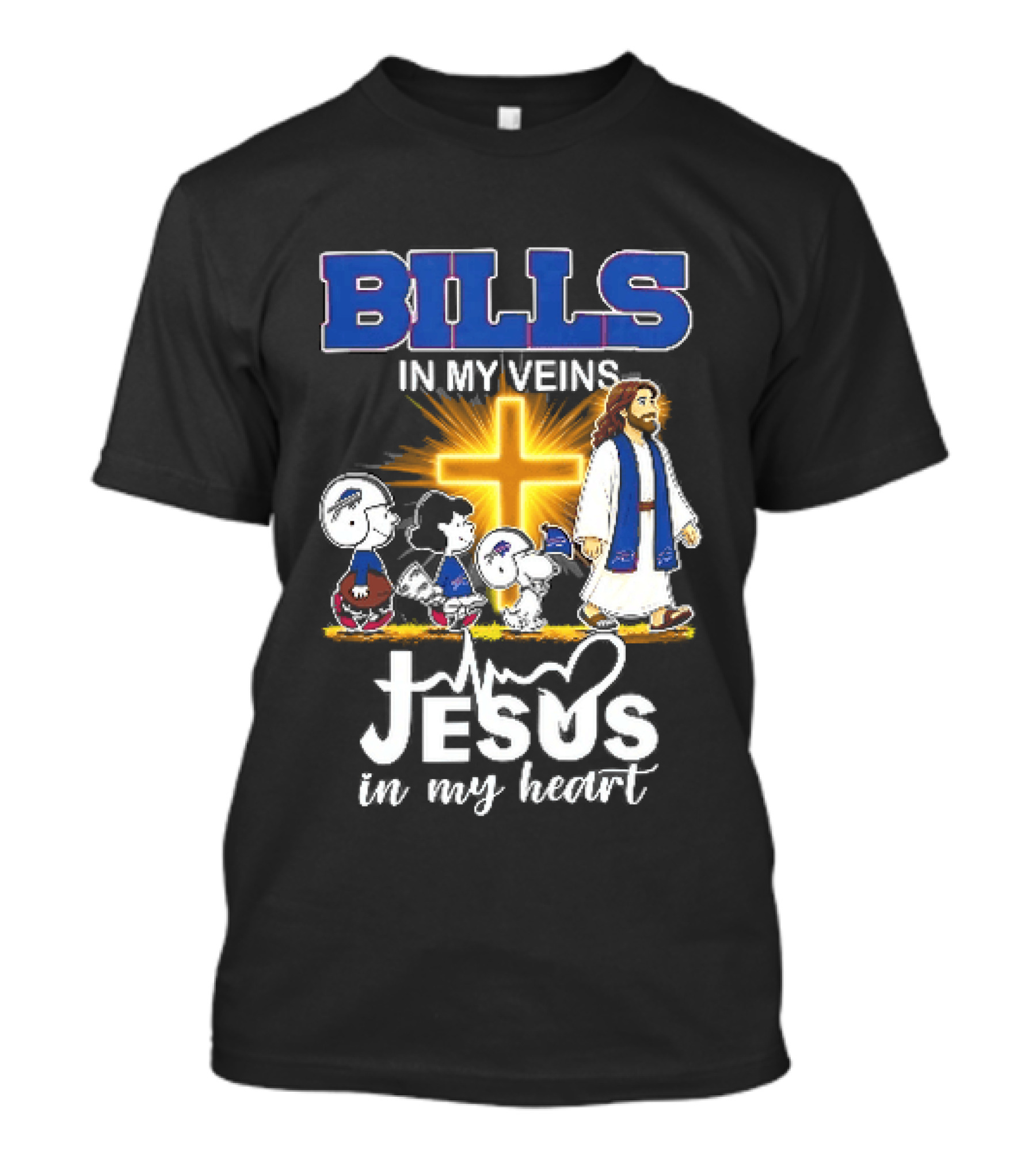 Bills In My Veins Jesus In My Heart Cartoon Characters Walking Cross T-Shirt