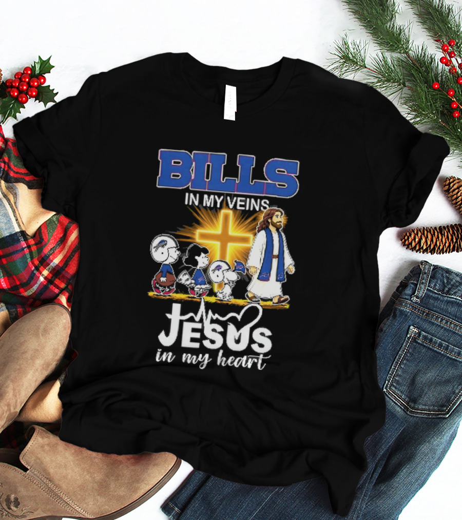 Bills In My Veins Jesus In My Heart Cartoon Characters Walking Cross T-Shirt