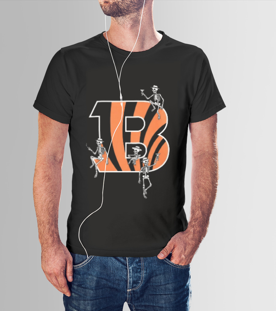 Cincinnati Bengals Party Skeletons Logo B With Stripes T-Shirt