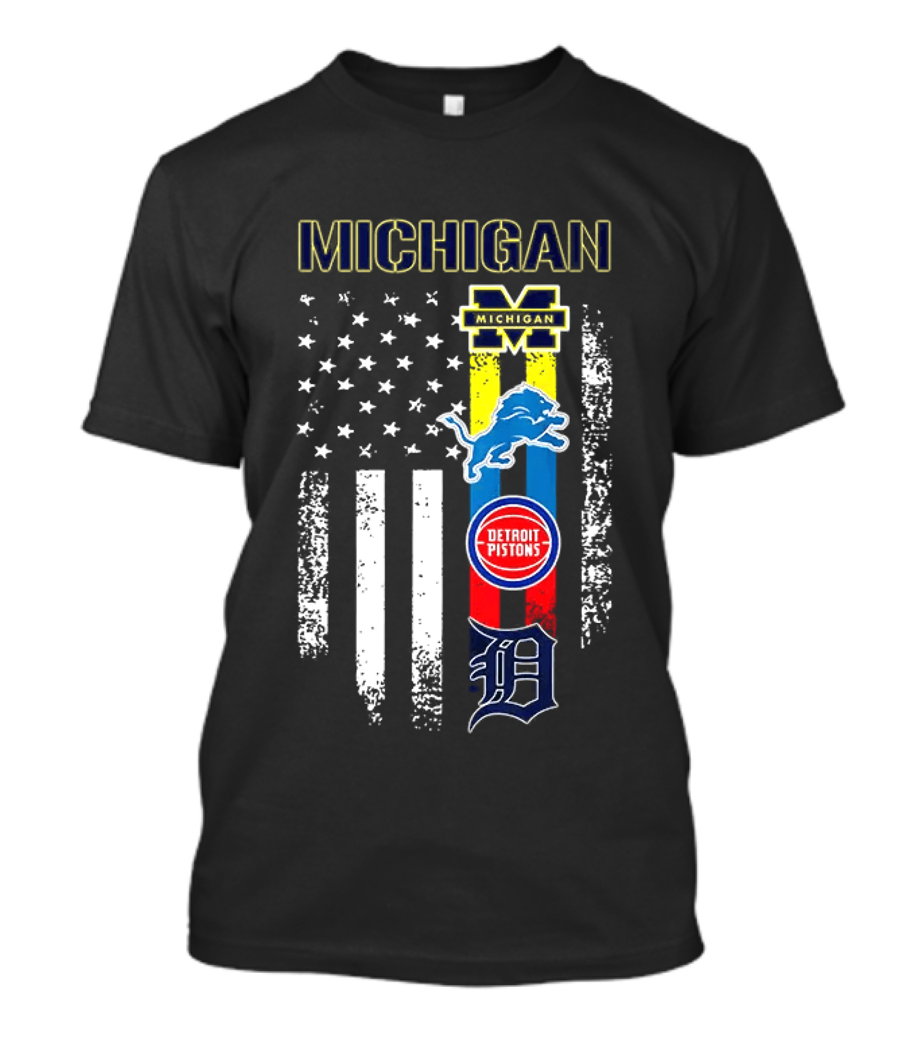 Michigan Wolverines Detroit Lions Pistons Tigers Flag T-Shirt