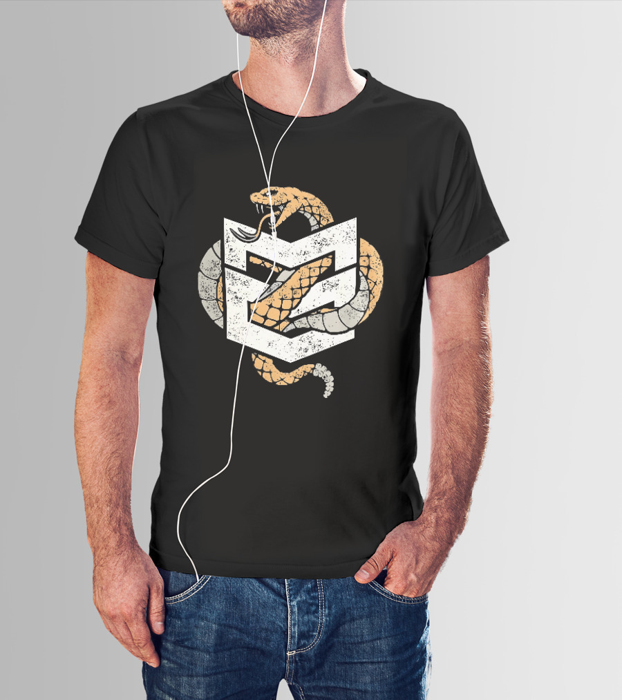 Distressed Rattlesnake Coiled Through Geometric T-Shirt