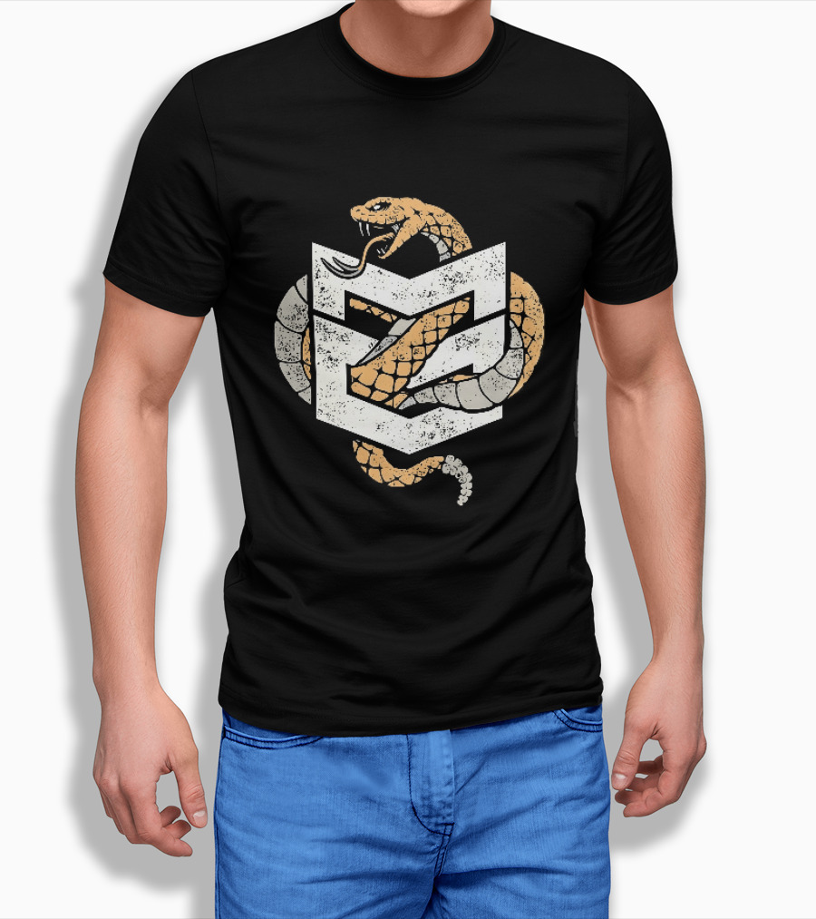 Distressed Rattlesnake Coiled Through Geometric T-Shirt