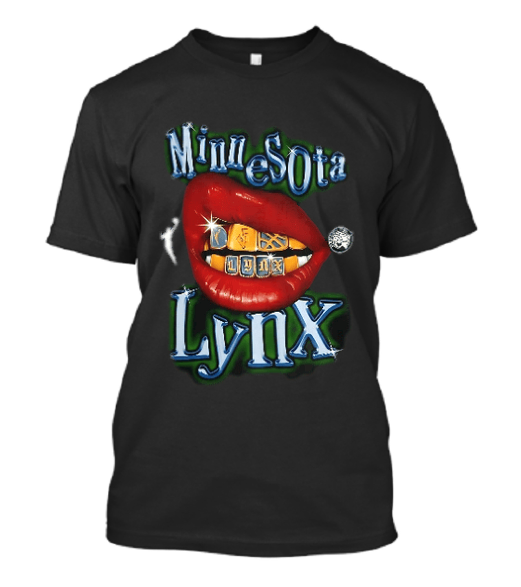 Minnesota Lynx Red Lips Gold Grillz Chrome Lettering WNBA T-Shirt