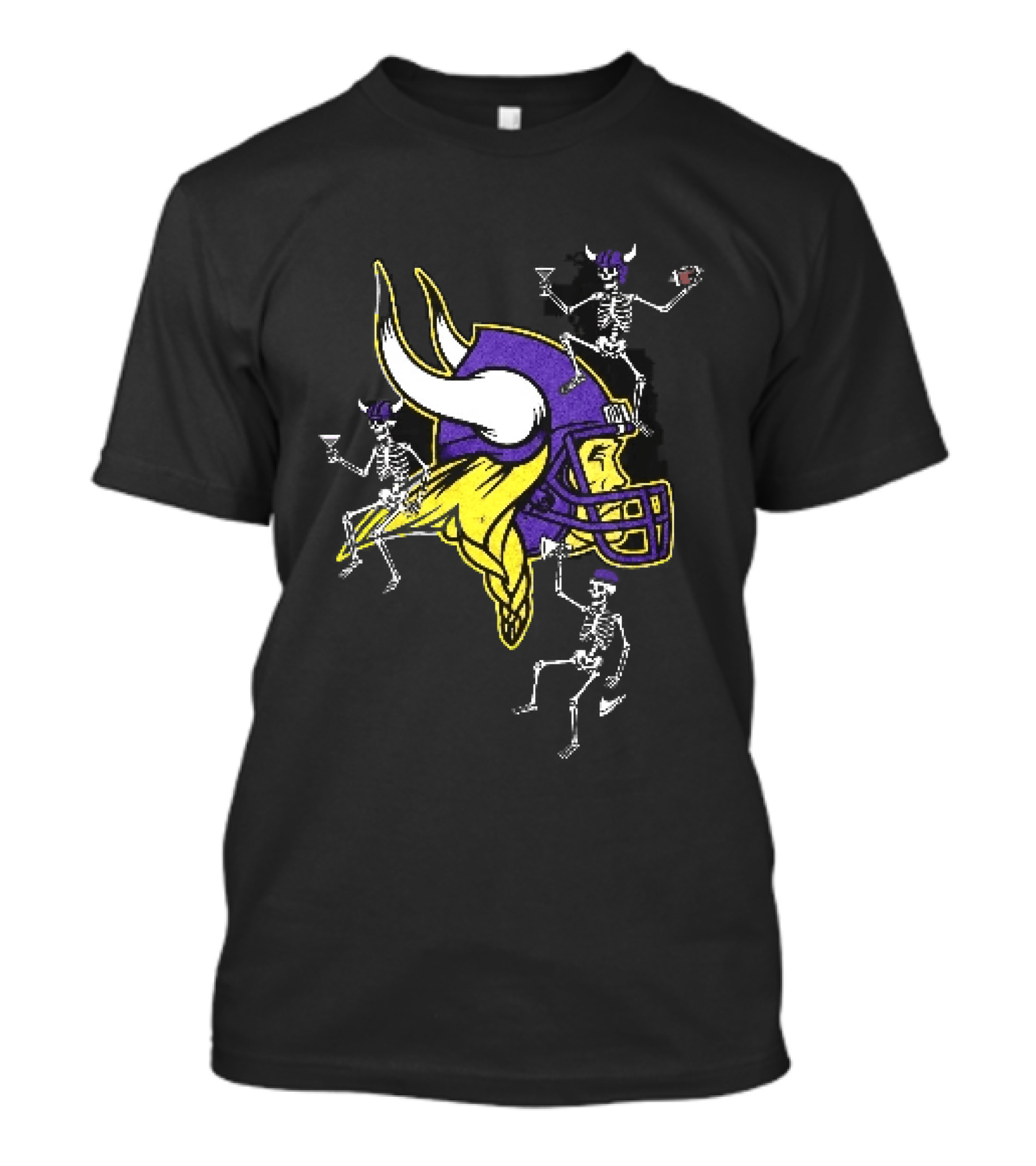 Minnesota Vikings Skeletons Cocktails Football Distressed Axe T-Shirt