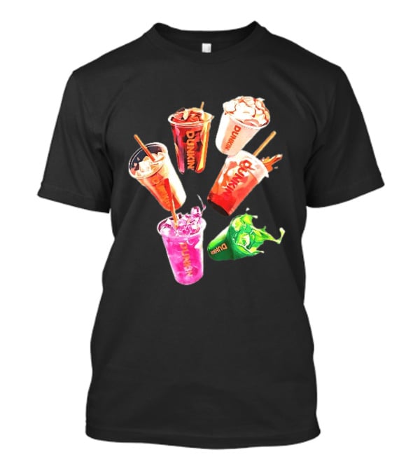 Dunkin Colorful Iced Coffee Beverages Splash With Straws T-Shirt