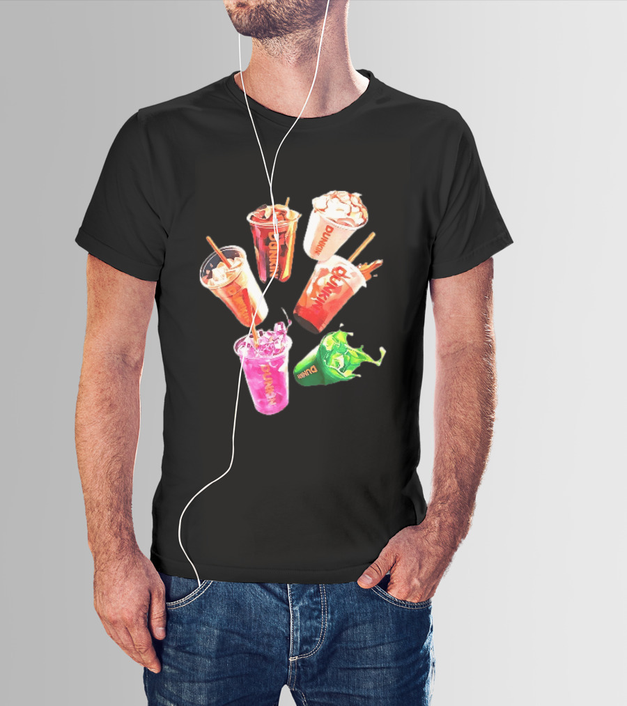 Dunkin Colorful Iced Coffee Beverages Splash With Straws T-Shirt