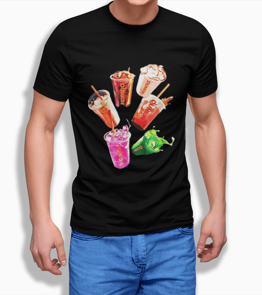 Dunkin Colorful Iced Coffee Beverages Splash With Straws T-Shirt