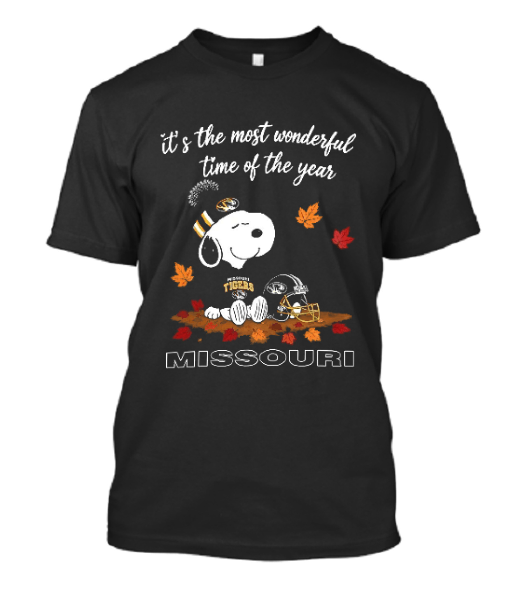 Missouri Snoopy Tigers Most Wonderful Time Of The Year NCAA Football Fall Leaves T-Shirt