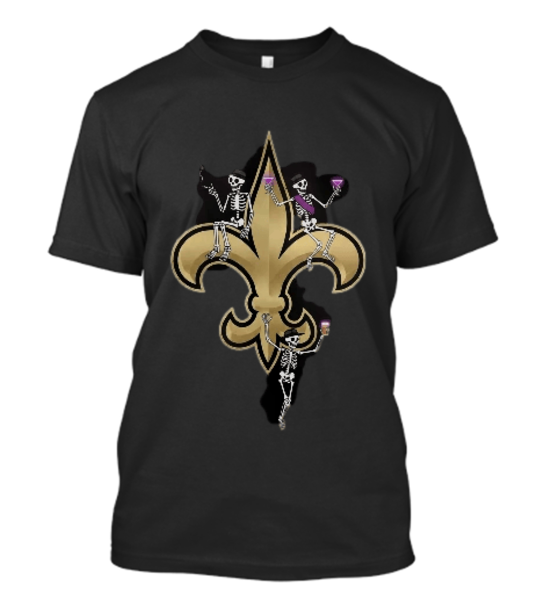 New Orleans Saints Fleur De Lis Skeletons Drinking Smoking T-Shirt