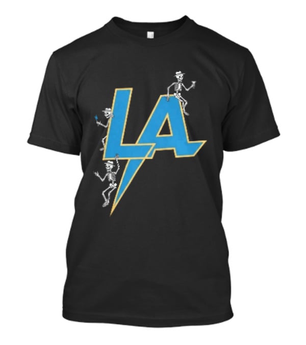 Los Angeles Chargers Skeletons On LA Lettering With Lightning Bolt T-Shirt