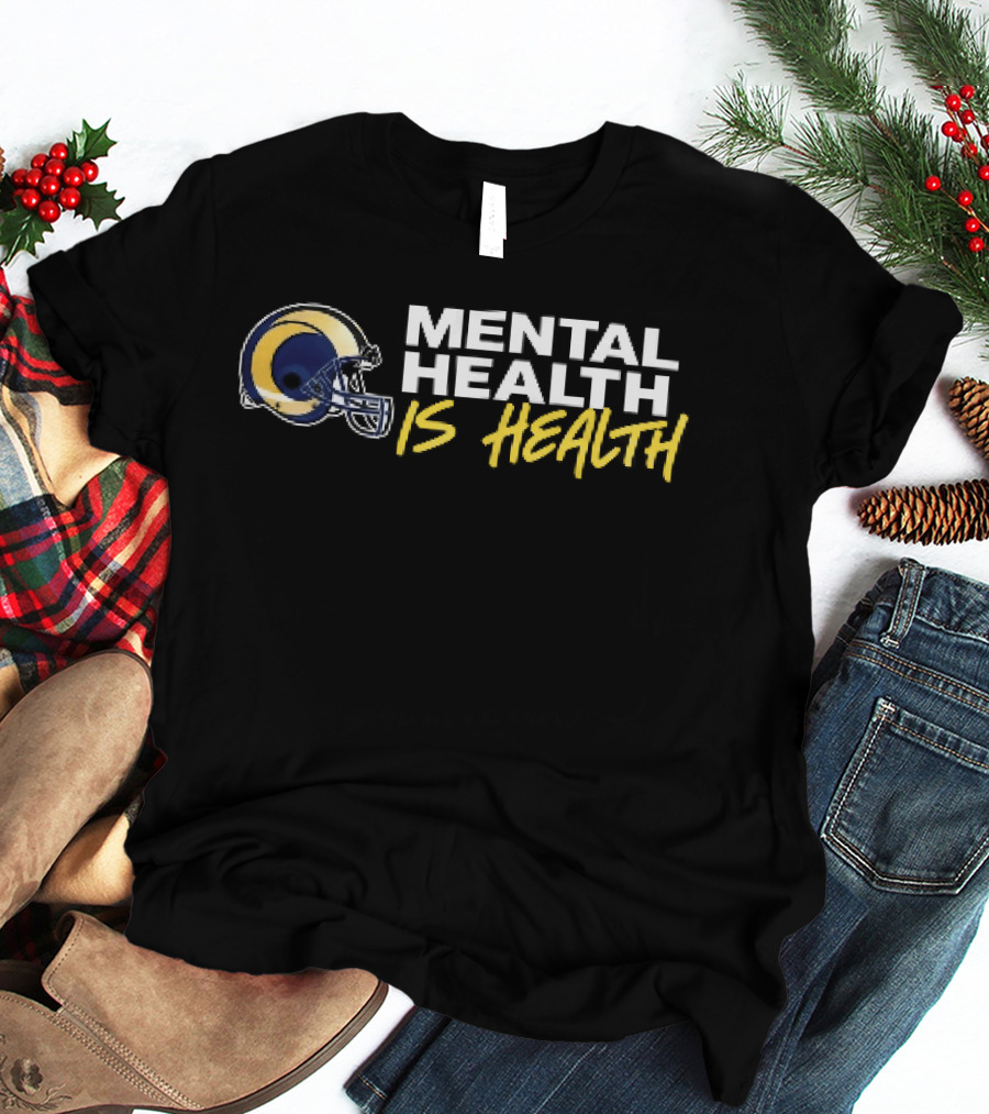 Los Angeles Rams Mental Health Is Health Gold Helmet Horn T-Shirt