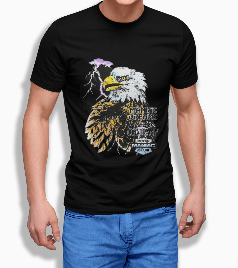 Maniac Dreams Motor Company Bald Eagle Purple Lightning Bolt Club T-Shirt