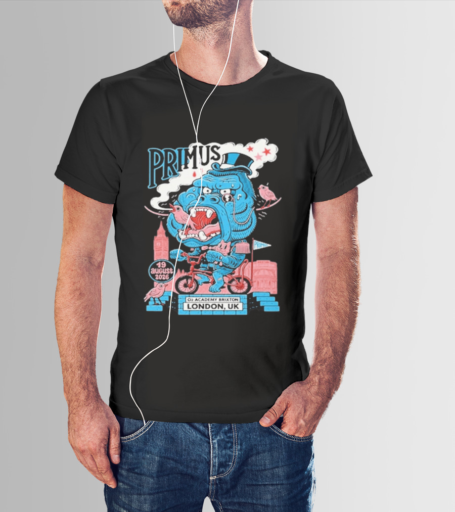 Primus 19 August 2026 O2 Academy Brixton London UK Blue Monster T-Shirt