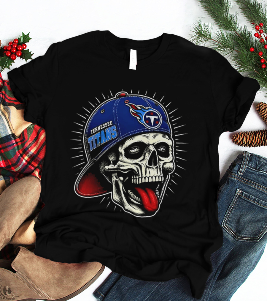 Tennessee Titans Skull Cap Logo Tongue Out T-Shirt