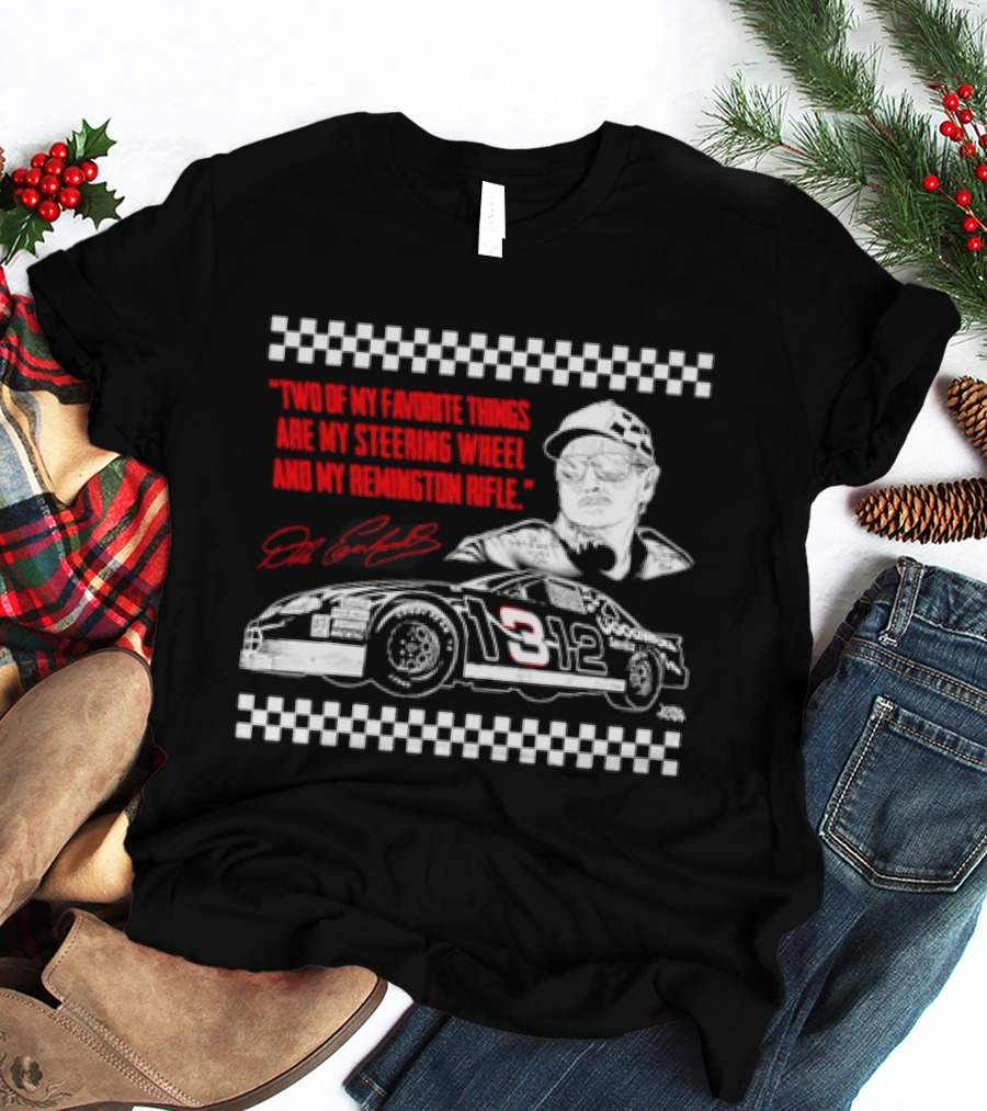 Two Of My Favorite Things Are My Steering Wheel And My Remington Rifle Racing Car 3 Checkered Flag T-Shirt