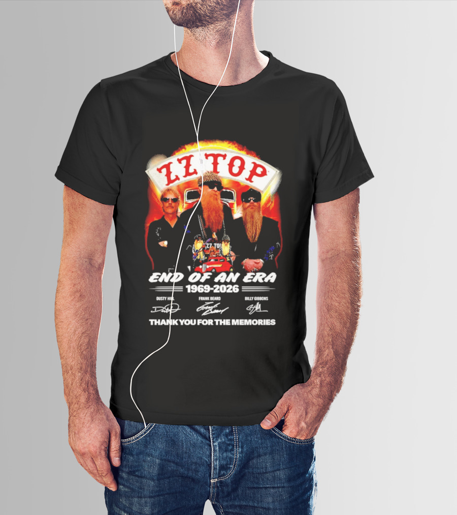 ZZ Top End Of An Era 1969 2026 Dusty Hill Frank Beard Billy Gibbons Thank You For The Memories T-Shirt