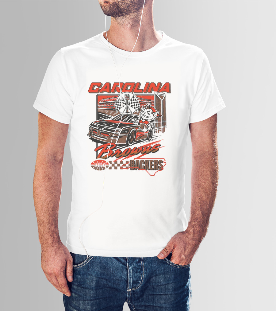 Carolina Browns Backers Racing Stadium Elf Car Checked Flag T-Shirt
