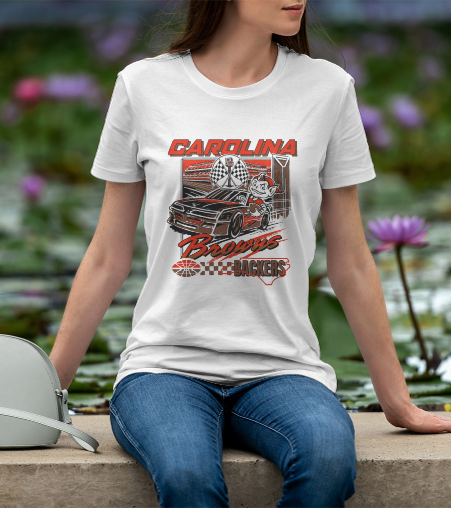 Carolina Browns Backers Racing Stadium Elf Car Checked Flag T-Shirt