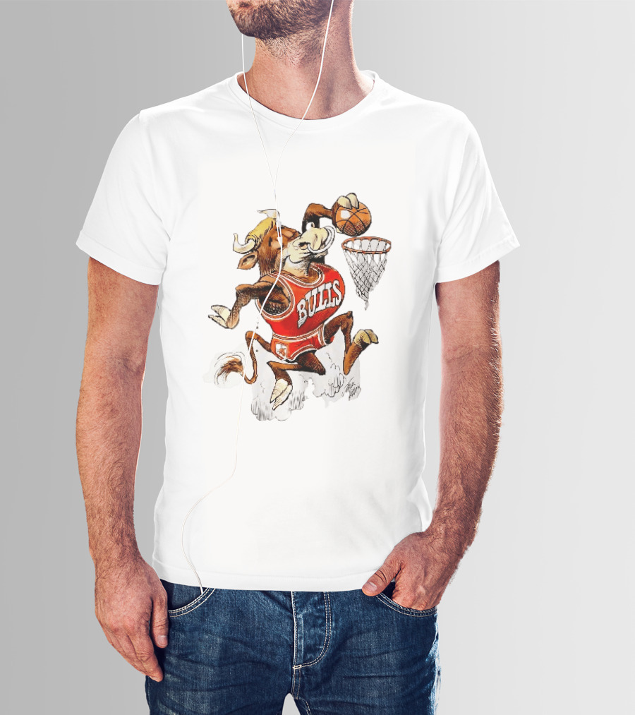 Chicago Bulls NBA Jack Davis Cartoon Caricature Dunking Basketball Hoop Sports Fanatic T-Shirt
