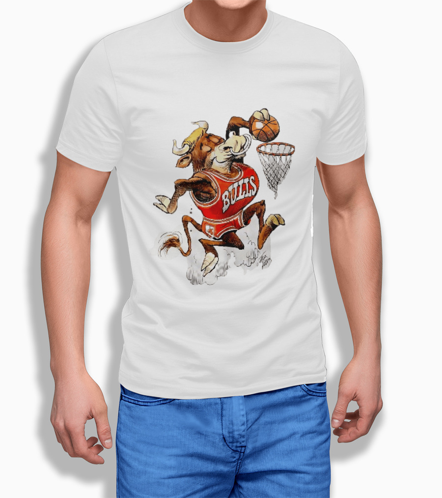 Chicago Bulls NBA Jack Davis Cartoon Caricature Dunking Basketball Hoop Sports Fanatic T-Shirt