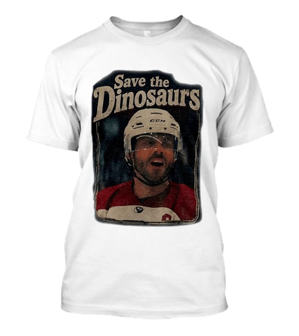 Connor Storrie Wearing Scott Hunter Save The Dinosaurs CCM Hockey T-Shirt