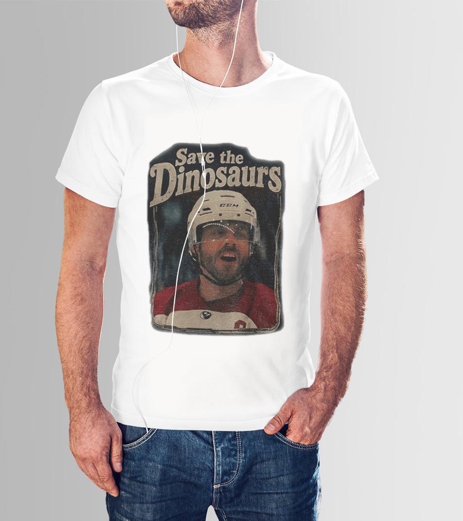 Connor Storrie Wearing Scott Hunter Save The Dinosaurs CCM Hockey T-Shirt