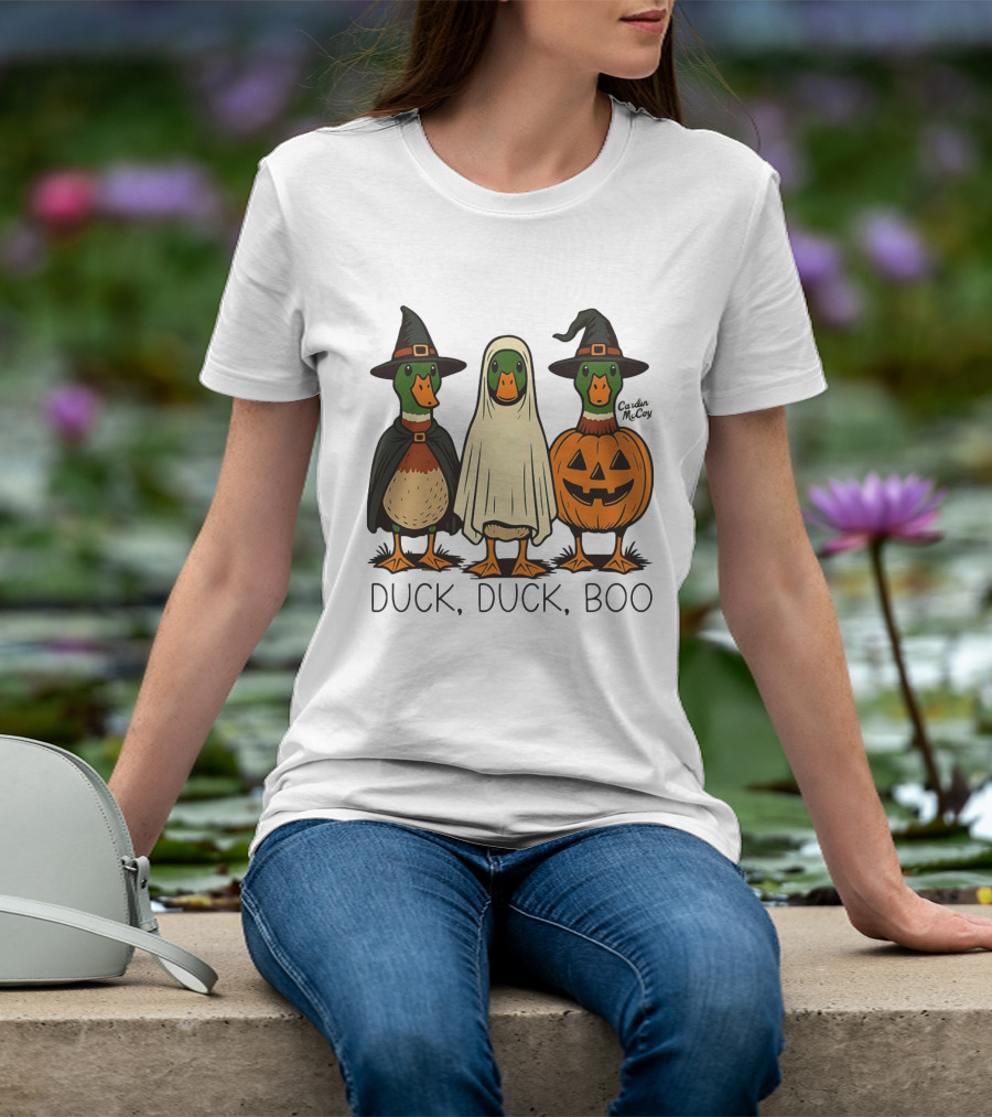 Duck Duck Boo Halloween 2026 Duck Trio In Costumes T-Shirt