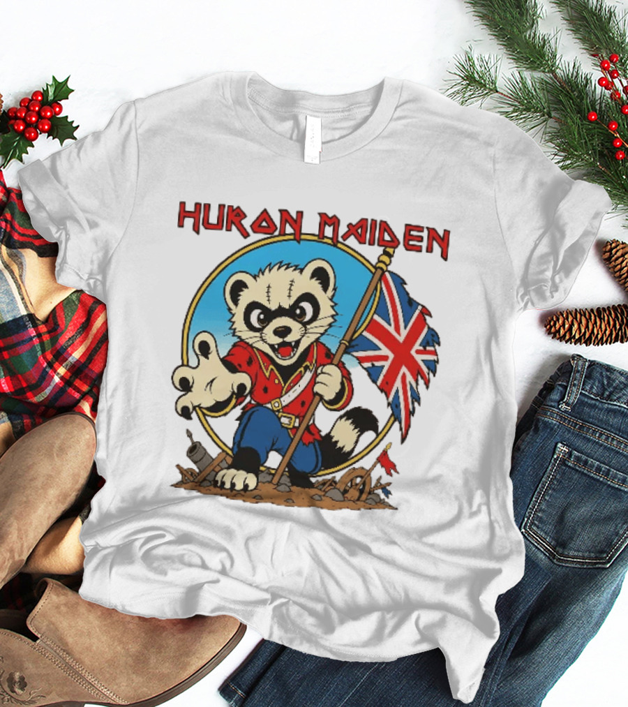 Huron Maiden Ferret Holding British Union Jack Flag T-Shirt
