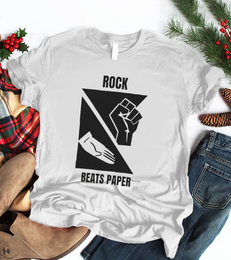 Rock Beats Paper Clenched Fist Open Palm Geometric Split T-Shirt