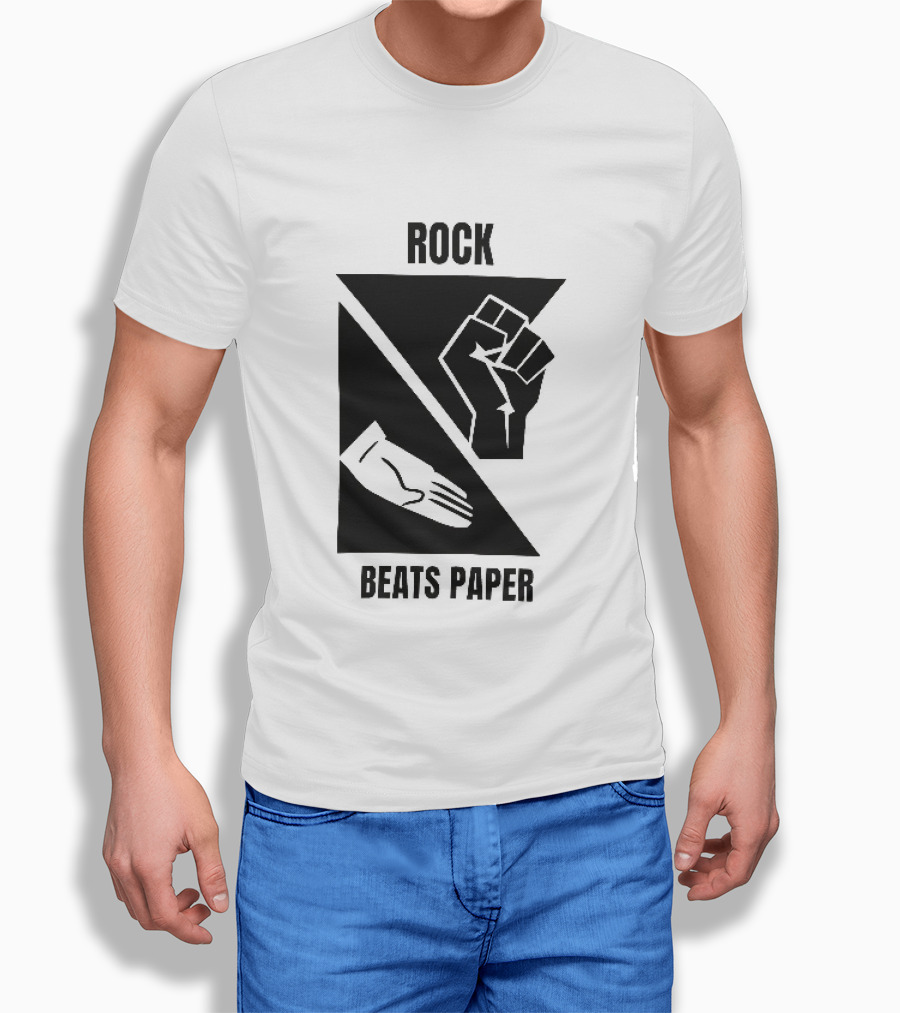 Rock Beats Paper Clenched Fist Open Palm Geometric Split T-Shirt