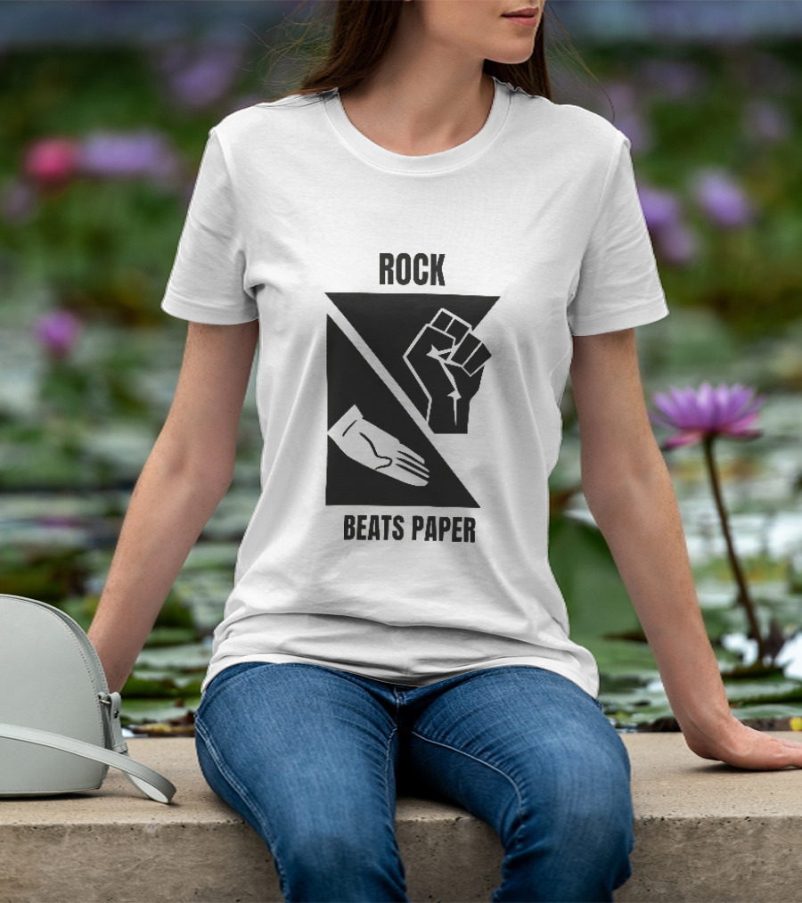 Rock Beats Paper Clenched Fist Open Palm Geometric Split T-Shirt