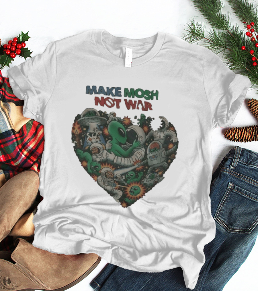 Make Mosh Not War Alien Astronauts Heart Explosion T-Shirt