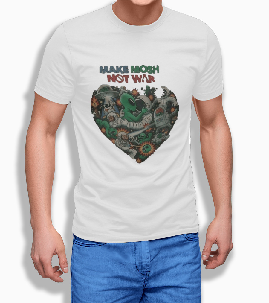 Make Mosh Not War Alien Astronauts Heart Explosion T-Shirt