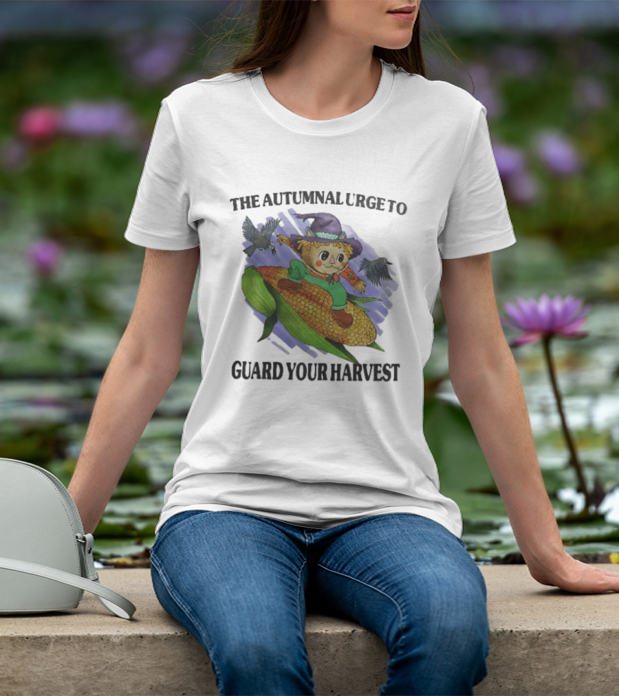 The Autumnal Urge To Guard Your Harvest Scarecrow Corn T-Shirt